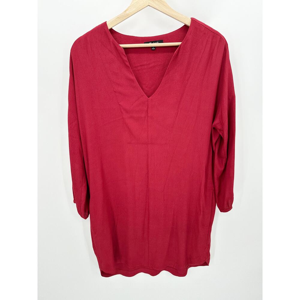 Madewell Red V-Neck Long Sleeve High Low Shift Dress Womens Size Small S BW8